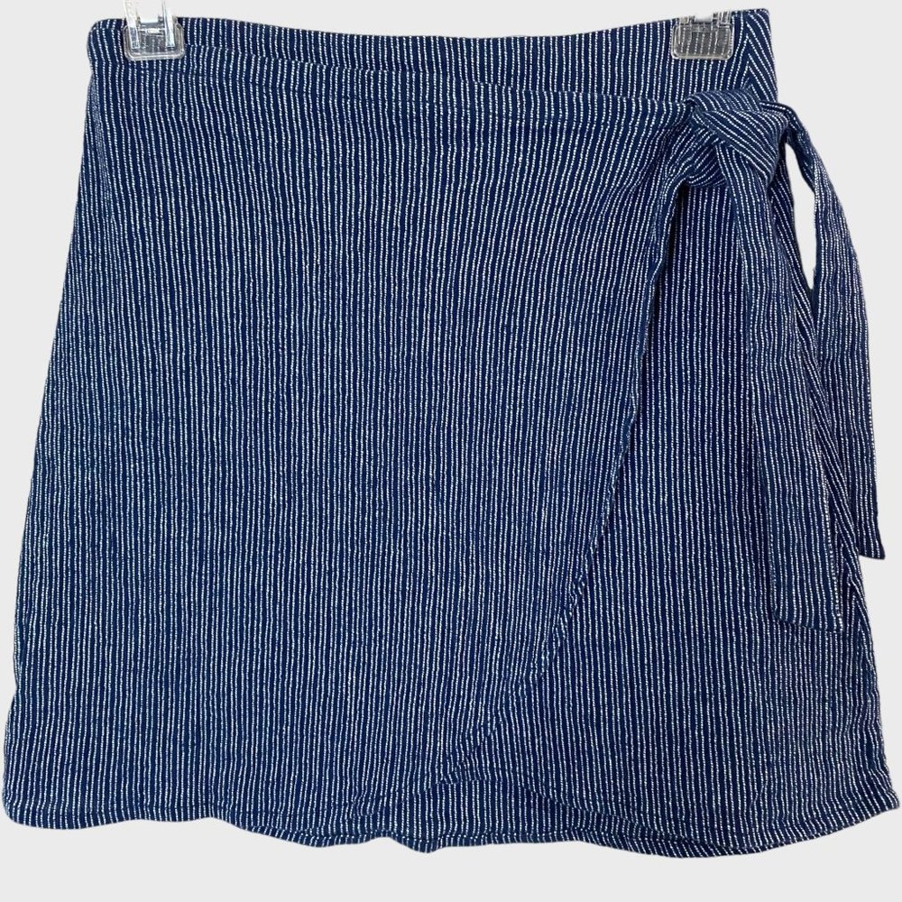 Amuse Society Spinner Wrap Mini Skirt Women's Size Small Blue And White Striped